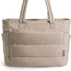 Women Grayish Brown Lightweight Puffy Tote Bag with Compartments Shoulder Bag